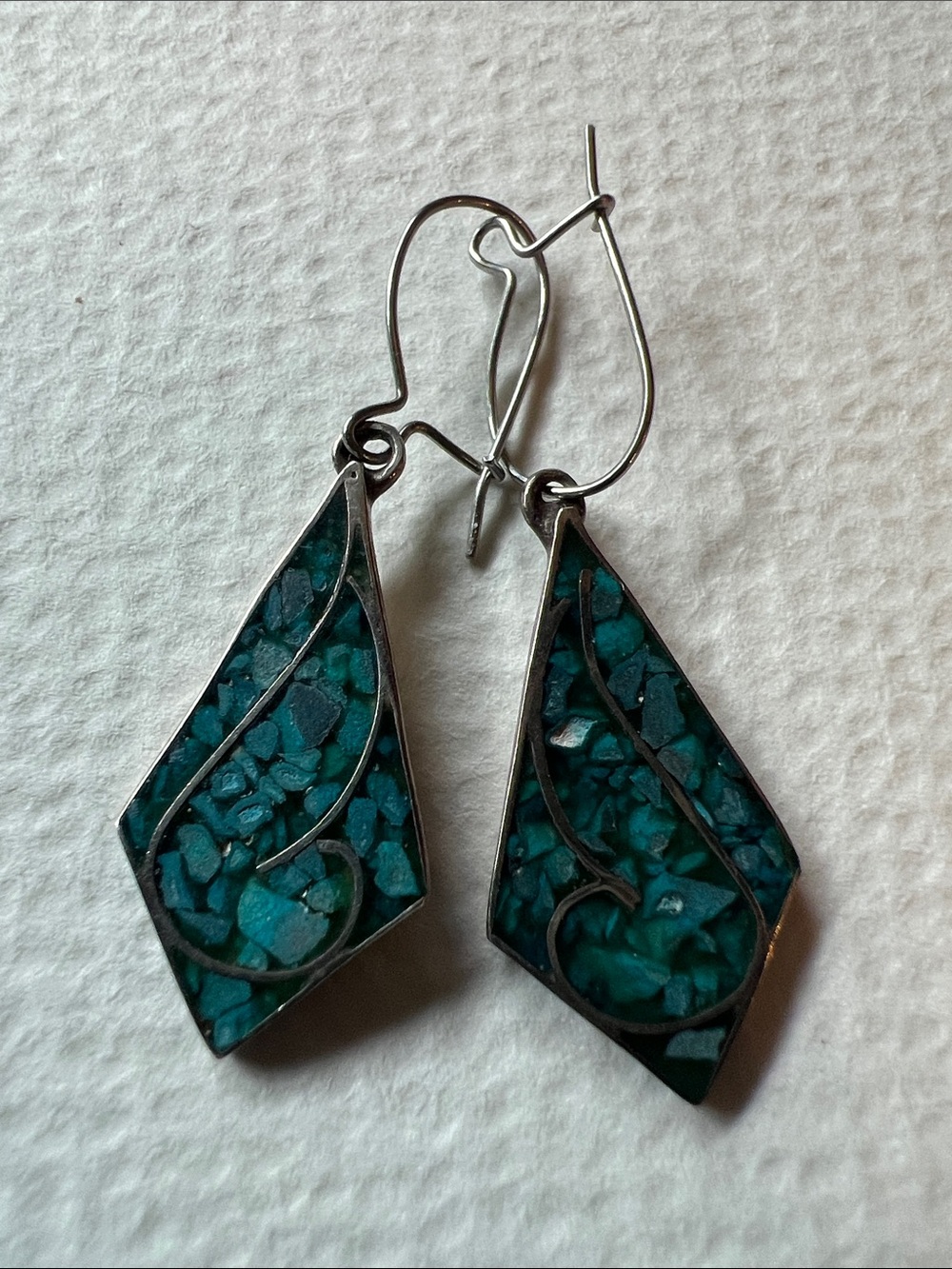 Sterling Silver Teal Inlay Dangle Earrings - Women Jewelry